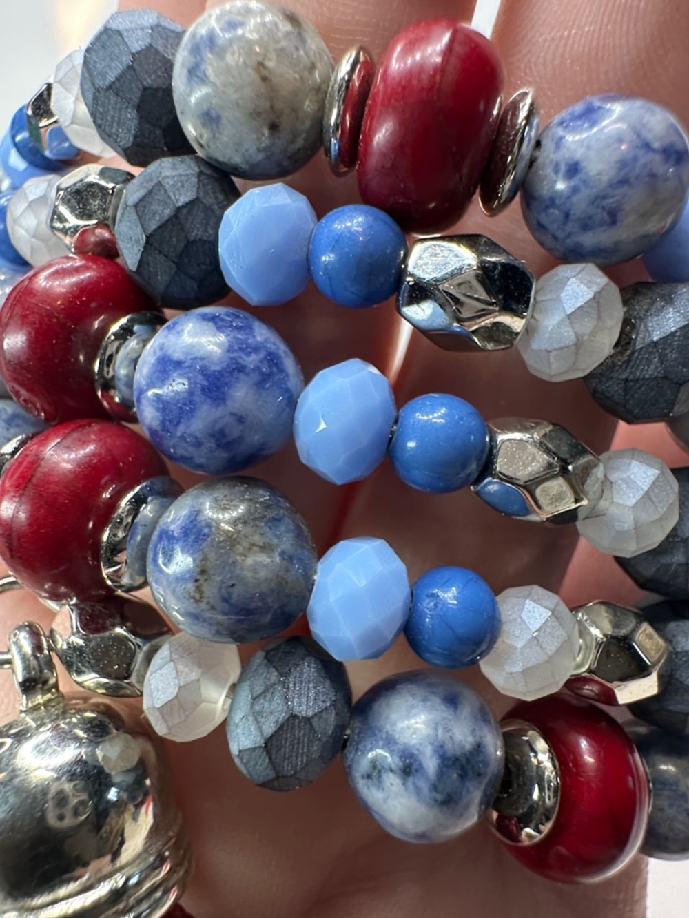 Cato Multi Strand Necklace Bracelet Set Sodalite Shell Red Leather 4th Of July - Picture 9 of 13
